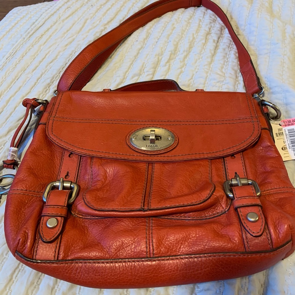 Never Used red leather Fossil satchel purse